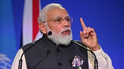 PM Modi speaks at the World Leaders' Summit "Accelerating Clean Technology Innovation and Deployment" session at the COP26 Climate Conference at the Scottish Event Campus in Glasgow, Scotland (AFP) PM Modi speaks at the World Leaders' Summit "Accelerating Clean Technology Innovation and Deployment" session at the COP26 Climate Conference at the Scottish Event Campus in Glasgow, Scotland (AFP)
