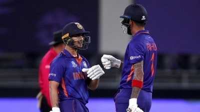 &nbsp;India's KL Rahul bumps fists with Ishan Kishan after hitting a four&nbsp; (REUTERS)