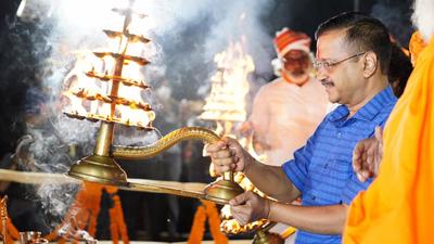 Delhi chief minister Arvind Kejriwal performed aarti at Saryu Ghat in Ayodhya last month. (Photo ANI) Delhi chief minister Arvind Kejriwal performed aarti at Saryu Ghat in Ayodhya last month. (Photo ANI)
