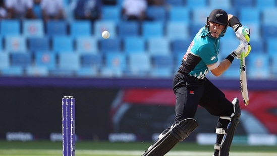 Dubai, Nov 03 (ANI): New Zealand's Martin Guptill plays a shot during the ICC Men's T20 World Cup match between New Zealand and Scotland, at Dubai International Stadium in Dubai on Wednesday. (ANI Photo)(ANI)