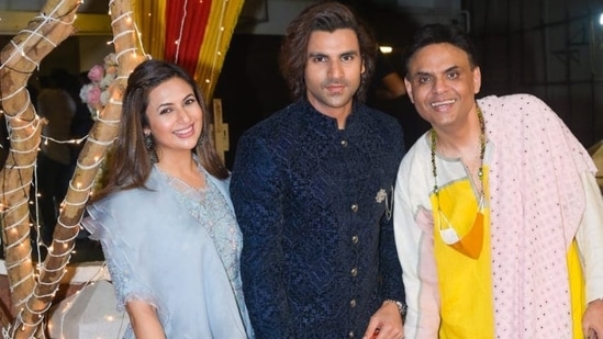 Divyanka Tripathi and Vivek Dahiya with Producer Sandiip Sikcand at his Diwali party.