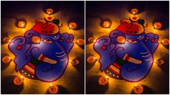 Lord Ganesha is worshipped with goddess Lakshmi during Diwali. Create a Ganesha picture with just shades of blue and yellow for your home and deck it up in lights of the diyas.(https://unsplash.com/)