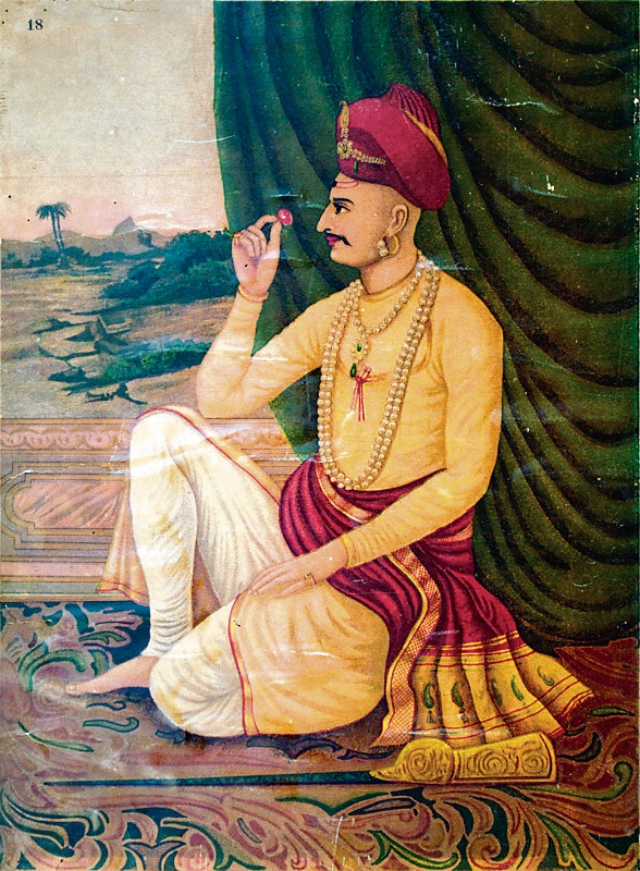 A chromolithograph of Balaji Bajirao, alias Nanasaheb Peshwa, printed by Poona Chitrashala Press in 1880. (Saili Datar/HT) A chromolithograph of Balaji Bajirao, alias Nanasaheb Peshwa, printed by Poona Chitrashala Press in 1880. (Saili Datar/HT)