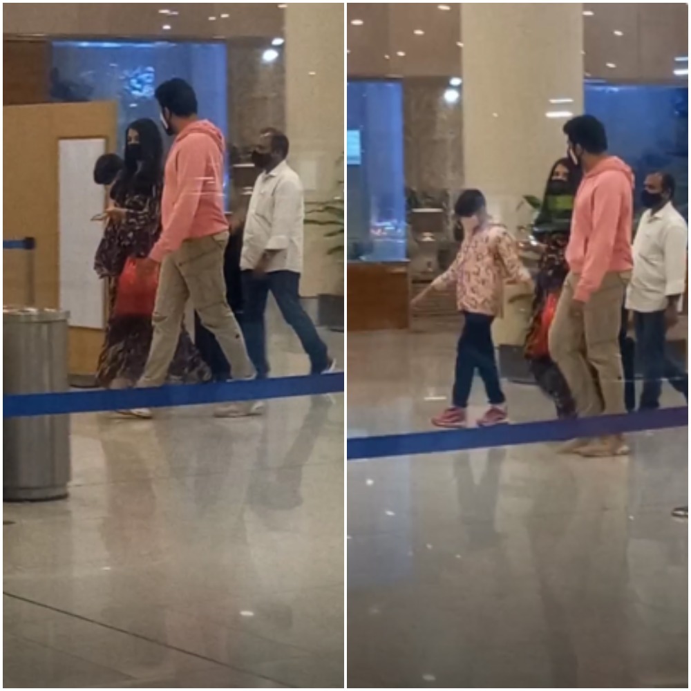 Aishwarya Rai, Abhishek Bachchan dan Aradia Bachchan terlihat di bandara Mumbai.