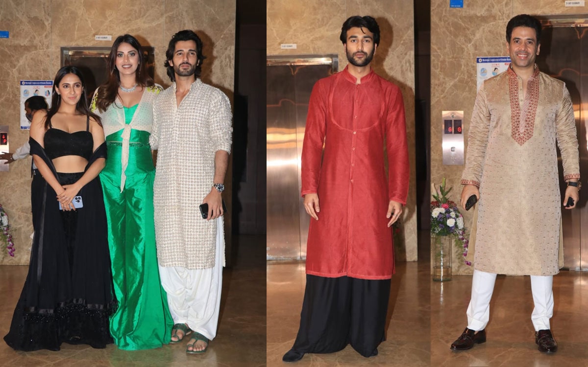 Akansha Ranjan, Anushka Ranjan, Aditya Seal, Meezaan and Tusshar Kapoor at Ramesh Taurani's Diwali bash. (Varinder Chawla)