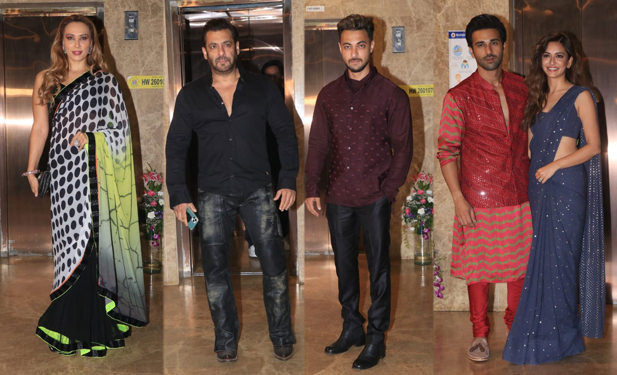 Iulia Vantur, Salman Khan, Aayush Sharma, Pulkit Samrat and Kriti Kharbanda at Ramesh Taurani's Diwali bash. (Varinder Chawla)