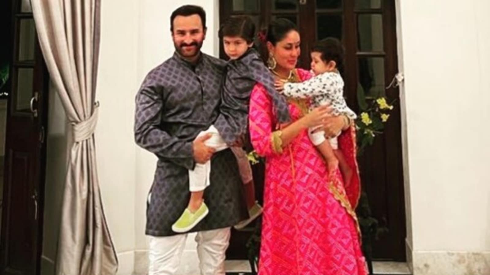 Kareena Kapoor is distracted by Jeh in her arms while posing with Saif Ali  Khan and Taimur for family pic on Diwali | Bollywood - Hindustan Times