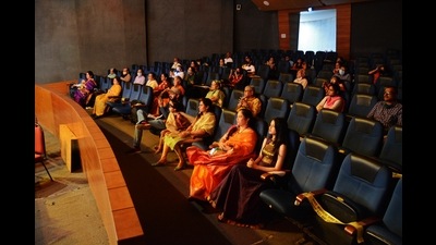 A section of the audience at Kashinath Ghanekar auditorium in Thane glued to a performance. Cultural scene makes a return to Thane as theatre artistes are excited to perform again in front of a live audience. (PRAFUL GANGURDE/HT PHOTO) A section of the audience at Kashinath Ghanekar auditorium in Thane glued to a performance. Cultural scene makes a return to Thane as theatre artistes are excited to perform again in front of a live audience. (PRAFUL GANGURDE/HT PHOTO)