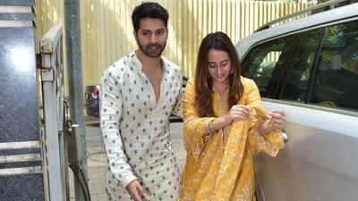 Varun Dhawan with Natasha Dalal on Diwali. Varun Dhawan with Natasha Dalal on Diwali.