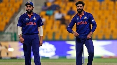India's Ravindra Jadeja, right, interacts with teammate Rohit Sharma (AP) India's Ravindra Jadeja, right, interacts with teammate Rohit Sharma (AP)
