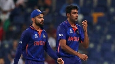India's Ravichandran Ashwin, right, walks with captain Virat Kohli after dismissing Afghanistan's Najibullah Zadran during the Cricket Twenty20 World Cup match between India and Afghanistan in Abu Dhabi, UAE, Wednesday, Nov. 3, 2021. (AP Photo/Aijaz Rahi) (AP) India's Ravichandran Ashwin, right, walks with captain Virat Kohli after dismissing Afghanistan's Najibullah Zadran during the Cricket Twenty20 World Cup match between India and Afghanistan in Abu Dhabi, UAE, Wednesday, Nov. 3, 2021. (AP Photo/Aijaz Rahi) (AP)