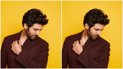 The kurta is intricately designed in maroon, all over the body. (Instagram/@kartikaaryan) The kurta is intricately designed in maroon, all over the body. (Instagram/@kartikaaryan)