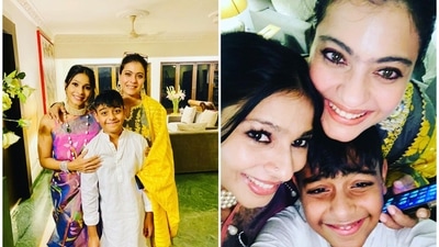 Tanishaa joined Kajol and her son Yug for Diwali celebrations. Tanishaa joined Kajol and her son Yug for Diwali celebrations.