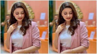 Prachi paired a white top with a blush pink pair of high-waisted trousers. (Instagram/@prachidesai)