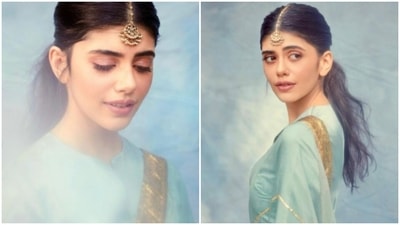 Sanjana Sanghi is basking in the festivities of Diwali. The festival of lights will be celebrated on November 4, this year, Sanjana Sanghi, on Wednesday shared a slew of pictures from one of her recent fashion photoshoot, and gave us a glimpse of her Choti Diwali look for this year. In a soft blue sari, Sanjana blended mystic vibes and festivities beautifully. (Instagram/@sanjanasanghi96) Sanjana Sanghi is basking in the festivities of Diwali. The festival of lights will be celebrated on November 4, this year, Sanjana Sanghi, on Wednesday shared a slew of pictures from one of her recent fashion photoshoot, and gave us a glimpse of her Choti Diwali look for this year. In a soft blue sari, Sanjana blended mystic vibes and festivities beautifully. (Instagram/@sanjanasanghi96)