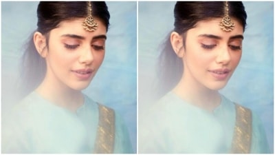 Sanjana aptly accessorised her look for the day with a gold maang tikka from Shri Paramani Jewels. (Instagram/@sanjanasanghi96) Sanjana aptly accessorised her look for the day with a gold maang tikka from Shri Paramani Jewels. (Instagram/@sanjanasanghi96)
