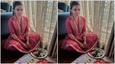 Soha looked pretty in a pink salwar suit, embroidered in silver zari and resham threads. (Instagram/@sakpataudi) Soha looked pretty in a pink salwar suit, embroidered in silver zari and resham threads. (Instagram/@sakpataudi)