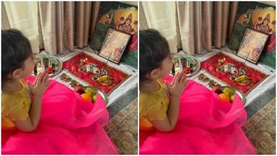 A pint-sized Inaaya can be seen offering her puja to a picture of goddess Lakshmi. “May love and light illuminate every dark corner of your home and heart,” wrote Soha. (Instagram/@sakpataudi) A pint-sized Inaaya can be seen offering her puja to a picture of goddess Lakshmi. “May love and light illuminate every dark corner of your home and heart,” wrote Soha. (Instagram/@sakpataudi)