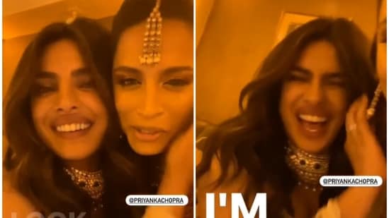 Priyanka Chopra and Lilly Singh at a Diwali party hosted by Mindy Kaling.