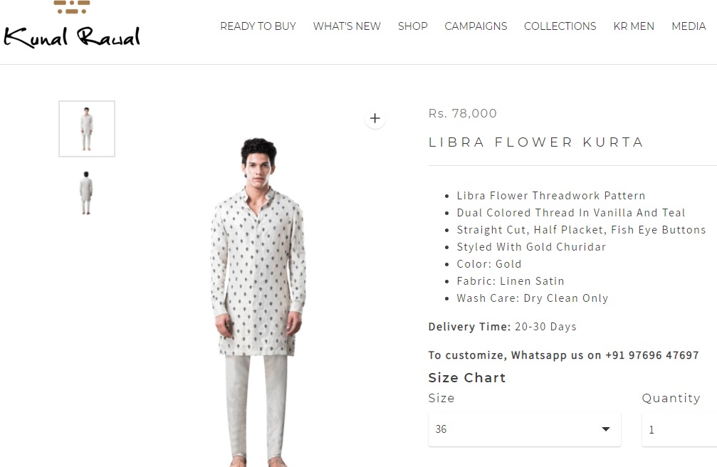 Varun Dhawan's vanilla and teal kurta set from Kunal Rawal(kunalrawalofficial.com)