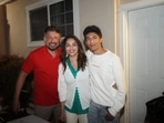Madhuri Dixit with her son Arin and Dr Shriraam Nene. Madhuri Dixit with her son Arin and Dr Shriraam Nene.