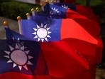 Taiwan flags can be seen at a square ahead of the national day celebration in Taoyuan, Taiwan.