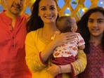 Dia Mirza with Vaibhav Rekhi, Avyaan, and Samaira.