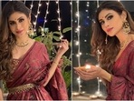 Mouni Roy never misses a chance to wow her fans with her ethnic wardrobe. The star loves wearing sarees, and this Diwali, she slipped into another bespoke printed creation for the celebrations. Taking to Instagram, Mouni posted two albums from her Diwali festivities with her close friends like Aamna Sharif, Manmeet Singh. She showed off her ethnic attire in the photos.(Instagram/@imouniroy)