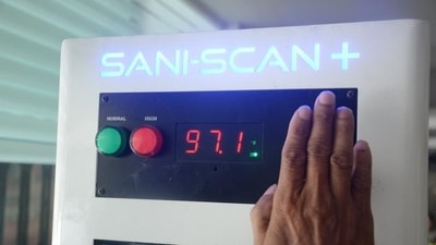 A temperature-checking machine is tested in Thane. Covid-19 CFR is still a concern in Maharashtra despite a steady drop in cases. (HT photo) A temperature-checking machine is tested in Thane. Covid-19 CFR is still a concern in Maharashtra despite a steady drop in cases. (HT photo)