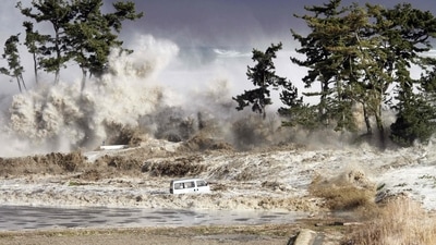 Earthquakes, landslides, volcanic eruptions and extraterrestrial collisions were among the top reasons listed by the UN that could cause a tsunami. In picture - Tsunami waves hitting the coast of Minamisoma in Fukushima prefecture, Japan, in the wake of a 9.0-magnitude quake. (AFP | Representational image) Earthquakes, landslides, volcanic eruptions and extraterrestrial collisions were among the top reasons listed by the UN that could cause a tsunami. In picture - Tsunami waves hitting the coast of Minamisoma in Fukushima prefecture, Japan, in the wake of a 9.0-magnitude quake. (AFP | Representational image)