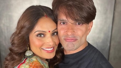 Bipasha and Karan struck a variety of poses for the camera. 