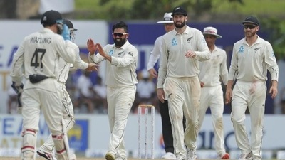 New Zealand's Ajaz Patel, center, celebrates (AP) New Zealand's Ajaz Patel, center, celebrates (AP)