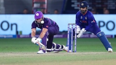 Scotland's George Munsey plays a reverse sweep during the Cricket Twenty20 World Cup match between India and Scotland in Dubai, UAE, Friday, Nov. 5, 2021. (AP Photo/Aijaz Rahi) (AP) Scotland's George Munsey plays a reverse sweep during the Cricket Twenty20 World Cup match between India and Scotland in Dubai, UAE, Friday, Nov. 5, 2021. (AP Photo/Aijaz Rahi) (AP)