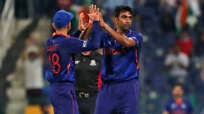 India's Ravichandran Ashwin, right, celebrates the dismissal of Afghanistan's Najibullah Zadran with captain Virat Kohli during the Cricket Twenty20 World Cup match between India and Afghanistan in Abu Dhabi, UAE, Wednesday, Nov. 3, 2021. (AP Photo/Aijaz Rahi) (AP) India's Ravichandran Ashwin, right, celebrates the dismissal of Afghanistan's Najibullah Zadran with captain Virat Kohli during the Cricket Twenty20 World Cup match between India and Afghanistan in Abu Dhabi, UAE, Wednesday, Nov. 3, 2021. (AP Photo/Aijaz Rahi) (AP)