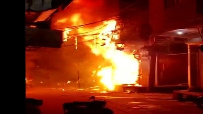 A fire breaks out at Jaffrabad in Delhi on Saturday. (ANI Twitter)