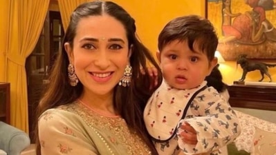 Karisma Kapoor with her nephew Jehangir Ali Khan on Diwali. (Instagram)
