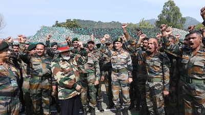 PM Modi celebrated Diwali with soldiers in Jammu's Nowshera. (File Photo) PM Modi celebrated Diwali with soldiers in Jammu's Nowshera. (File Photo)