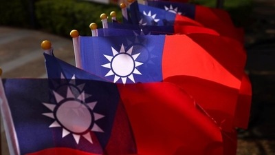 Taiwan flags can be seen at a square ahead of the national day celebration in Taoyuan, Taiwan. (REUTERS)