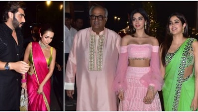 Malaika Arora, Arjun Kapoor,, Boney Kapoor, Janhvi Kapoor and Khushi Kapoor were spotted outside Anil Kapoor's Mumbai residence. (Varinder Chawla)