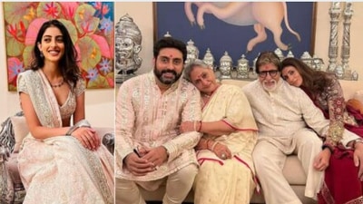 Navya Naveli Nanda, Abhishek Bachchan, Amitabh Bachchan, Jaya Bachchan and Shweta Bachchan pose for Diwali picture. (Instagram)