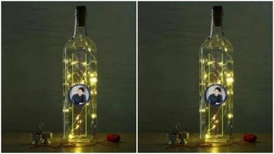 You can print your sibling’s picture and paste it on a glass bottle and decorate it with fairy lights. Every time they see it, they will remember you. (https://in.pinterest.com/)
