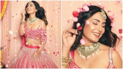 Hina Khan celebrated Diwali in style. The actor is an absolute fashionista, who can make any outfit look better on her – be it casual or ethnic. On Thursday, Hina shared a slew of pictures of herself decked up for the festival of lights. For this year’s Diwali, Hina stole the show in a pink embellished lehenga. (Instagram/@realhinakhan) Hina Khan celebrated Diwali in style. The actor is an absolute fashionista, who can make any outfit look better on her – be it casual or ethnic. On Thursday, Hina shared a slew of pictures of herself decked up for the festival of lights. For this year’s Diwali, Hina stole the show in a pink embellished lehenga. (Instagram/@realhinakhan)