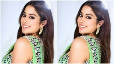 Janhvi paired it with a sleeveless blouse of the same colour, as she posed for the cameras. (Instagram/@janhvikapoor) Janhvi paired it with a sleeveless blouse of the same colour, as she posed for the cameras. (Instagram/@janhvikapoor)