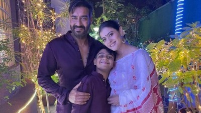 Kajol, Ajay Devgn and their son Yug Devgn pose for Diwali picture. (Instagram)