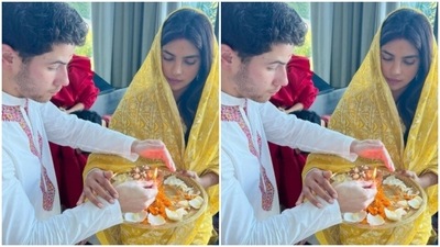 Priyanka and Nick held their hands as they smiled while looking away from the camera. (Instagram/@priyankachopra) Priyanka and Nick held their hands as they smiled while looking away from the camera. (Instagram/@priyankachopra)
