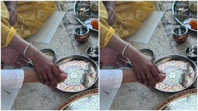 They held their hands throughout the puja ritual. (Instagram/@priyankachopra) They held their hands throughout the puja ritual. (Instagram/@priyankachopra)