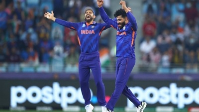 Cricket - ICC Men's T20 World Cup - Super 12 - Group 2 - India v Scotland - Dubai International Cricket Stadium, Dubai, United Arab Emirates - November 5, 2021 India's Ravindra Jadeja celebrates after taking the wicket of Scotland's Richie Berrington. (TWITTER/BCCI)