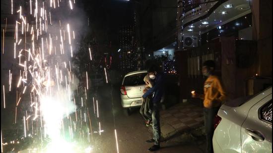 Even as the Chandigarh administration had imposed a blanket ban on crackers, people could be seen bursting crackers till late at night on Diwali.