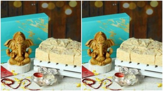 This gift idea is perfect for Bhai Dooj. Shower your sibling with lots of sweets and a miniature idol of Ganesha.(https://in.pinterest.com/)