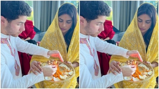 Priyanka and Nick held their hands as they smiled while looking away from the camera.(Instagram/@priyankachopra)